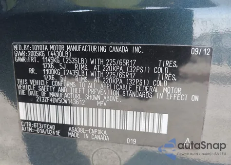 2012 Toyota Rav4 from USA, damaged, VIN 2T3ZF4DV5CW143612